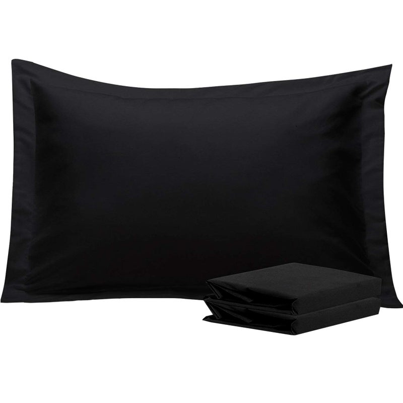 إن تي باي NTBay Queen Pillow Shams - 2 Pack Microfiber 20x30 Coverts - Super Super and Dozy Growner Resistant 20x30 Indcses Pillowcases Black  - Image 1