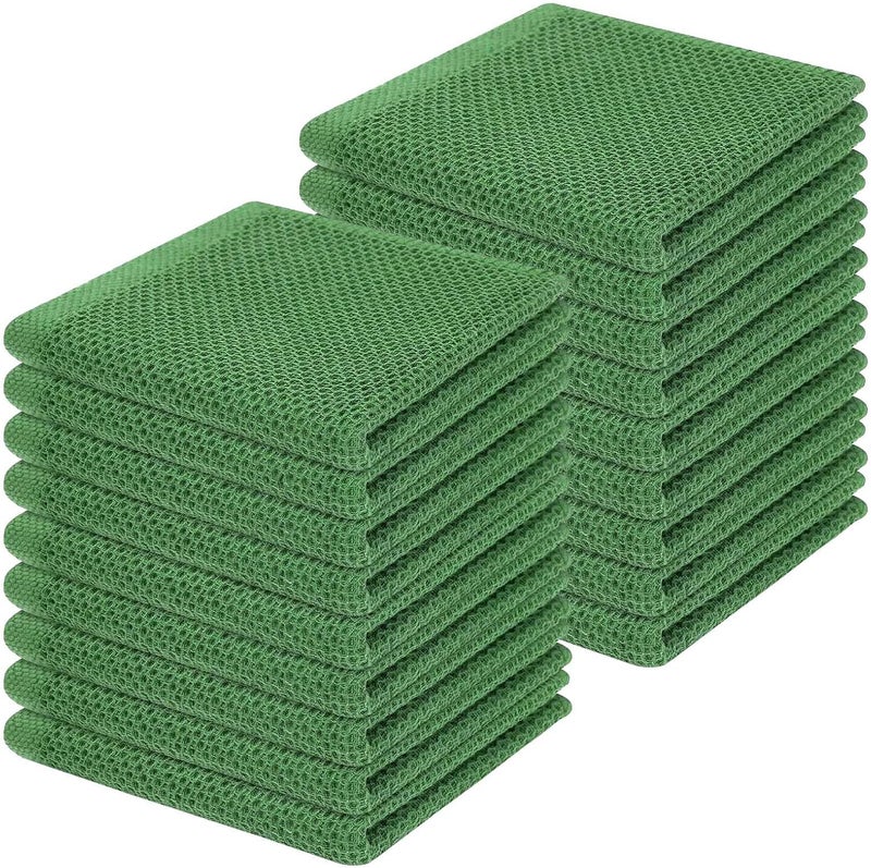 Homaxy 100% Cotton Waffle Weave Kitchen Dish Cloths, Ultra Soft Absorbent Quick Drying Dish Towels, 12 x 12 Inches, 18-Pack, Grass Green - Image 1