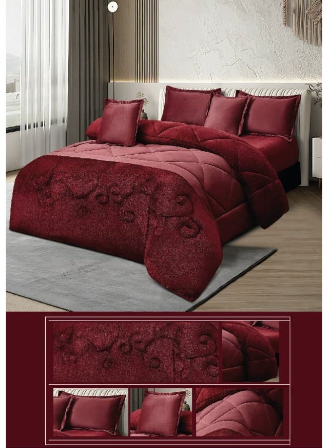 مينج لي مفرش ملكي 6 قطع نفرين شتوي وجهين وجه مخمل وجه فرو مقاس كينج 230x250 سم - Image 5
