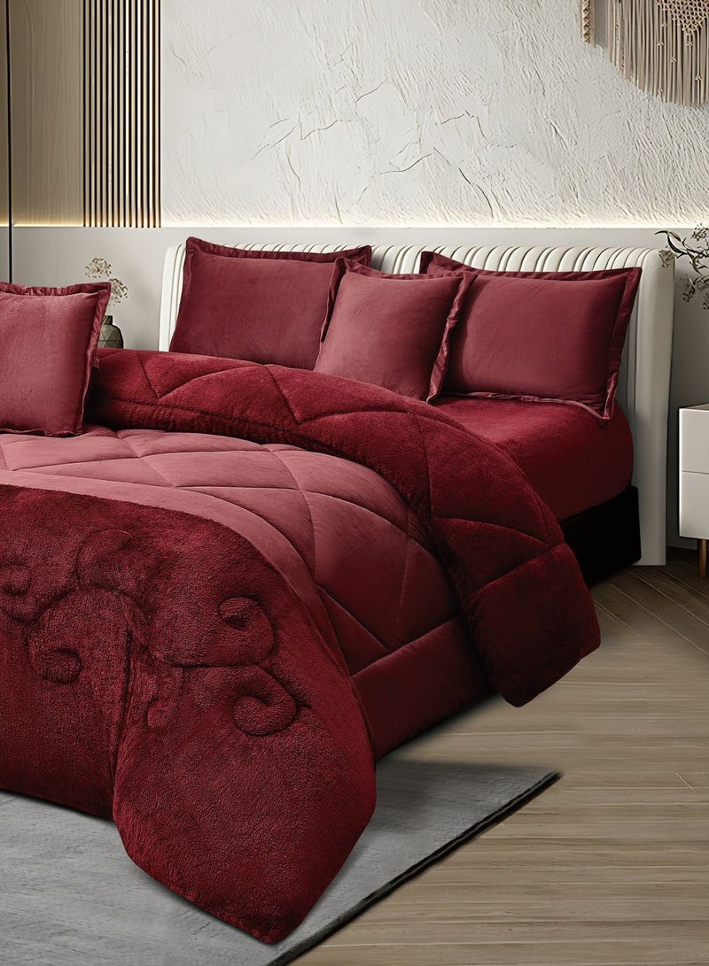 مينج لي مفرش ملكي 6 قطع نفرين شتوي وجهين وجه مخمل وجه فرو مقاس كينج 230x250 سم - Image 3