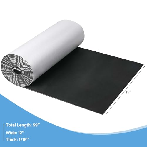 Storystore ألواح عزل الفوم من ستورايستور مع لاصق، بسماكة 1/16'' وعرض 12'' وطول 59''، رول مطاط نيونبرين كبير متعدد الوظائف عازل للصوت، أسود - Image 2