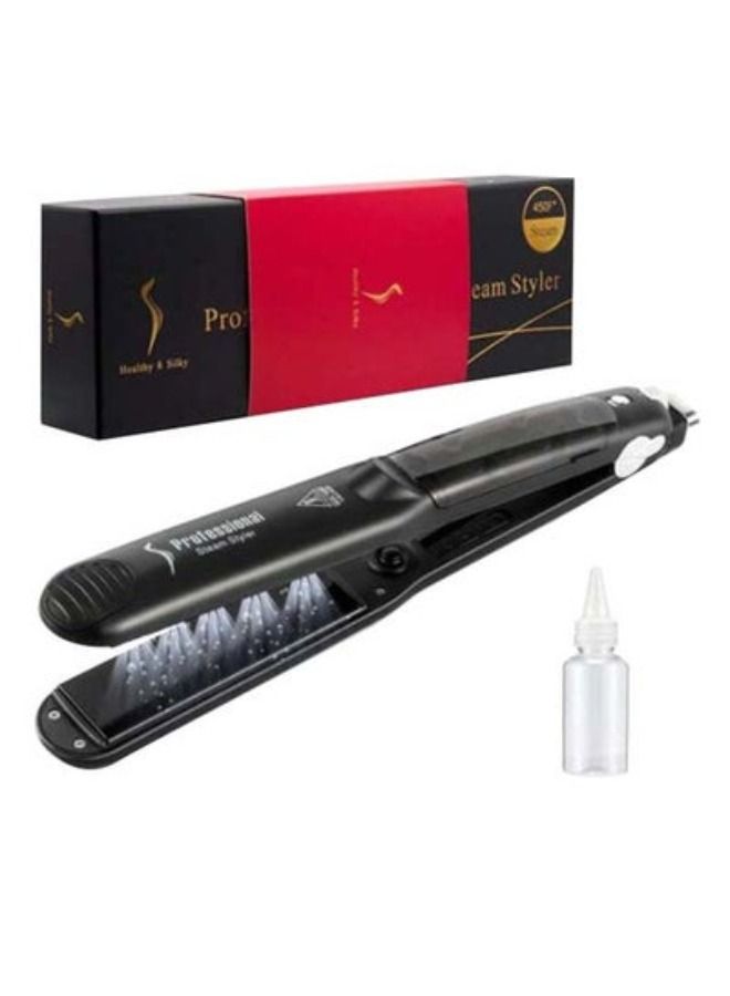 Professional Dual-Use Steam Hair Straightener Black - Image 1