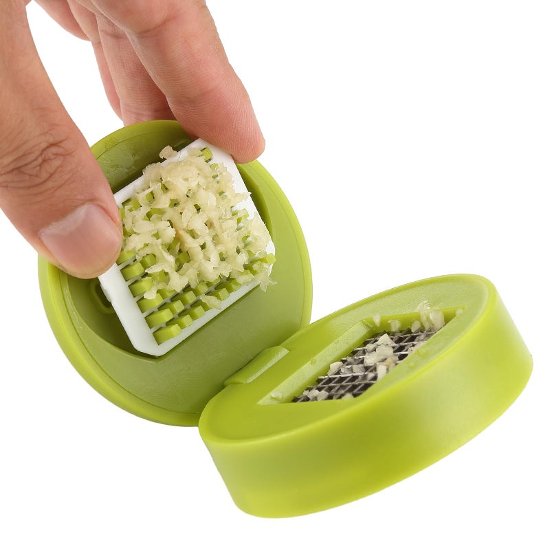 DOSMAMZ 2PCS Garlic Presses, Garlic Chopper, Stainless Steel Blades Cutter, Crusher, Mincer, and Storage Container - Includes 2PCS mini Brushes - Suitable for both Home and Camping â€“ (Green) - Image 4