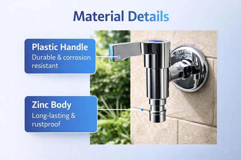 BATH GURU Washing Machine Tap | Durable Wall Mounted Zinc Faucet with Ergonomic Plastic Handle | Sleek Chrome Finish Water Tap for Bathroom & Garden | Reliable Nozzle Tap for Home Use - Image 4