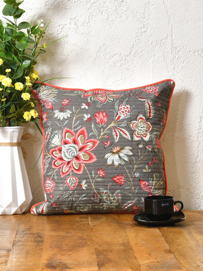 Clasiko Cotton 300 TC Cushion Covers Set of 2; 18X18 Inches; Pink Flowers - Image 3