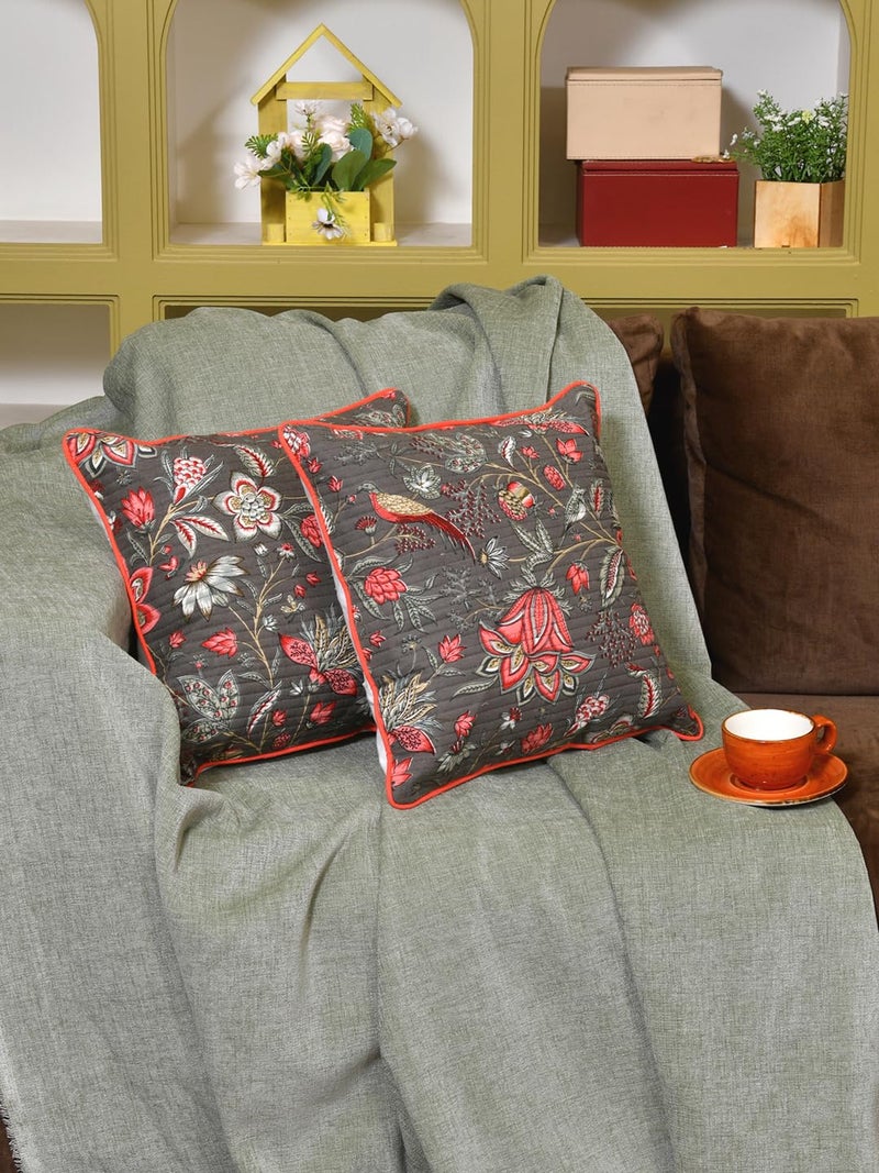 Clasiko Cotton 300 TC Cushion Covers Set of 2; 18X18 Inches; Pink Flowers - Image 2