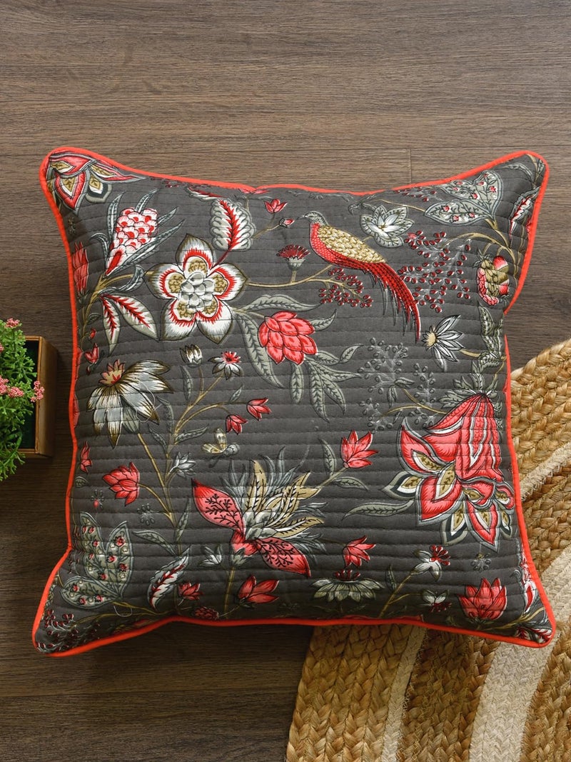 Clasiko Cotton 300 TC Cushion Covers Set of 2; 18X18 Inches; Pink Flowers - Image 4
