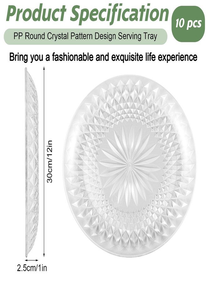 Tobeelec 10 Pcs Round Plastic Serving Platters 12 Inch Clear Plastic Tray PP Crystal Flan Plates for Engagement Party Food Cake Cookie Fruits Birthday Wedding Supplies - Image 2