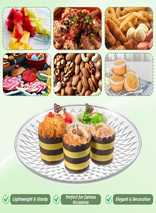 Tobeelec 10 Pcs Round Plastic Serving Platters 12 Inch Clear Plastic Tray PP Crystal Flan Plates for Engagement Party Food Cake Cookie Fruits Birthday Wedding Supplies - Image 3