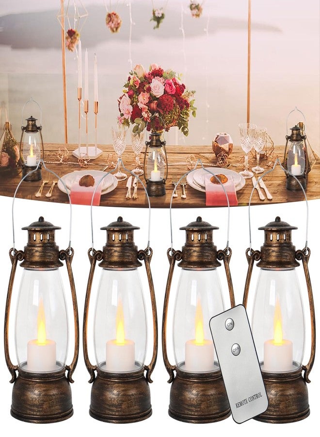 Reperla Vintage Lantern Decor, 4-Pack Flickering LED Candle Lantern with Remote Small Sized Lantern Indoor Outdoor Hanging Lanterns for Wedding Centerpiece,Halloween,Christmas,Farmhouse Decorations - Image 1