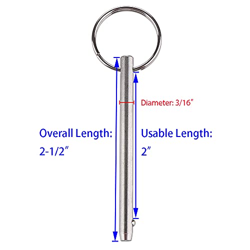 VTurboWay 2 Pack Quick Release Pin, Diameter 3/16"(4.8mm), Overall Length 2-1/2"(65mm), Usable Length 2"(51mm), Full 316 Stainless Steel, Bimini Top Pin, Marine Hardware - Image 4