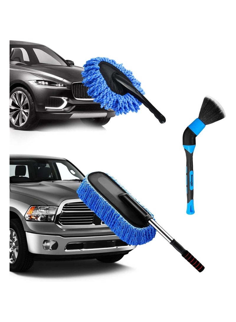 zenvo X Car Duster Kit, 3 Pack Car Detailing Brush Set with Extendable Microfiber Dust Brush & Scratch-Free Car Dash Duster & Soft Car Interior Brush for Vehicles, Motorcycle, and Home Cleaning Tools  - Image 1