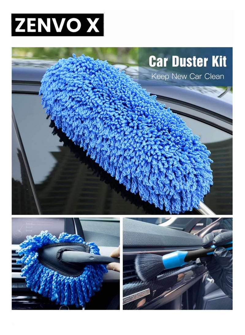 zenvo X Car Duster Kit, 3 Pack Car Detailing Brush Set with Extendable Microfiber Dust Brush & Scratch-Free Car Dash Duster & Soft Car Interior Brush for Vehicles, Motorcycle, and Home Cleaning Tools  - Image 4