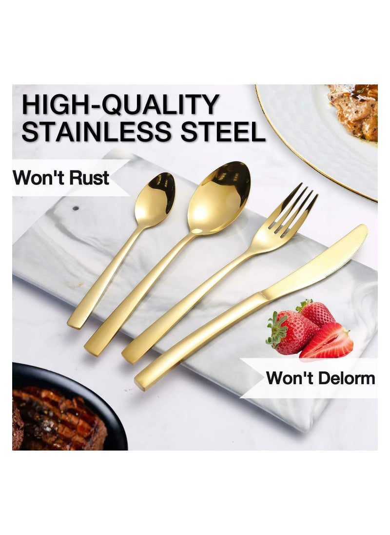 Berger Berger Gold Flatware Silverware Set, 24-Piece Stainless Steel Flatware Cutlery Set, Service for 6, Include Knife/Fork/Spoon/Teaspoon, Mirror Finish, Smooth Edge, with Gift Box- Shiny Gold  - Image 2