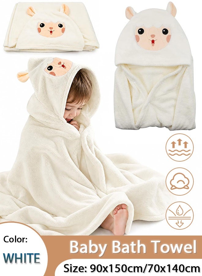 Comysubao Large Baby  Bath Towels Hooded Towel Newborn Hooded Baby Towel Ultra Absorbent and Soft Cotton Hooded Washcloth for Baby Toddler Infant Unisex Hooded Baby Bath Towel for Newborn, Toddler, Infant,Suitable for Bath, Pool, Beach (White) - Image 1