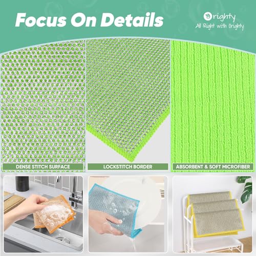 Orighty Multipurpose Wire Dishwashing Rag 12 Pcs, Upgraded Double-Layer Non-Scratch Wire Dish Cleaning Cloths, Kitchen Reusable Steel Scrubber, Powerful Dishcloth Rag for Cookware, Multicolor, 7"x8" - Image 3