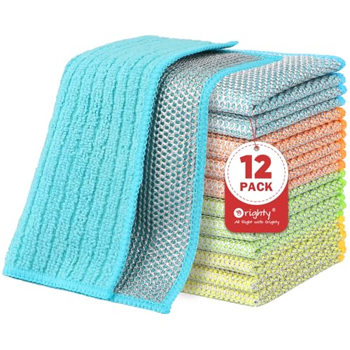 Orighty Multipurpose Wire Dishwashing Rag 12 Pcs, Upgraded Double-Layer Non-Scratch Wire Dish Cleaning Cloths, Kitchen Reusable Steel Scrubber, Powerful Dishcloth Rag for Cookware, Multicolor, 7"x8" - Image 1