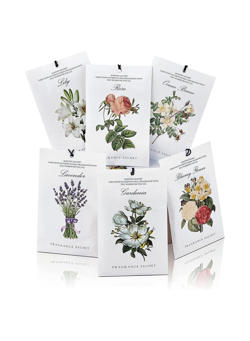 SYOSI Lavender Jasmine Lily Rose Ocean Gardenia Flower Sachet 1Box 12Pcs 6 Scent Closet Air Deodorizer Freshener Scented Drawers Sachets Long Lasting Smell Goods for House Home Car Fragrance Products - Image 1