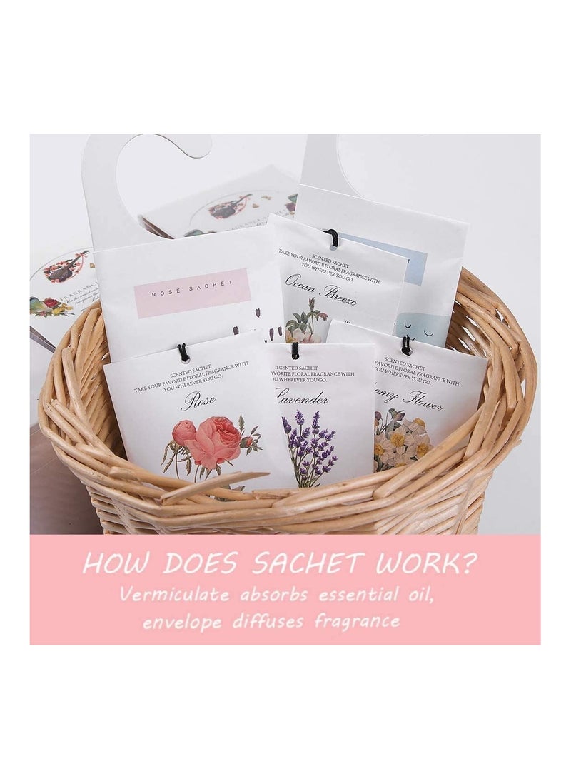 SYOSI Lavender Jasmine Lily Rose Ocean Gardenia Flower Sachet 1Box 12Pcs 6 Scent Closet Air Deodorizer Freshener Scented Drawers Sachets Long Lasting Smell Goods for House Home Car Fragrance Products - Image 2