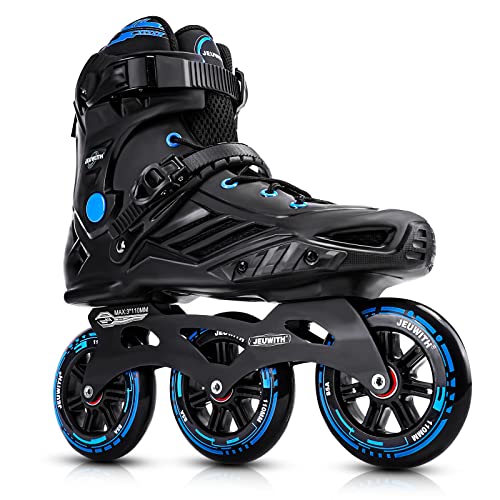 JEUWITH Inline Skates, 3 Wheels 110mm Roller Skates Blades for Adult Women Men, Professional Outdoor Fitness Inline Speed Skates for Unisex (Black & Blue) Men7.5/Women8.5/27cm - Image 1
