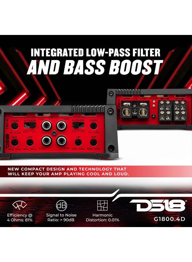 DS18 G1800.4D 1800W Max 4-Channel Class-D Stereo Full Range Car Audio Amplifier - Image 3