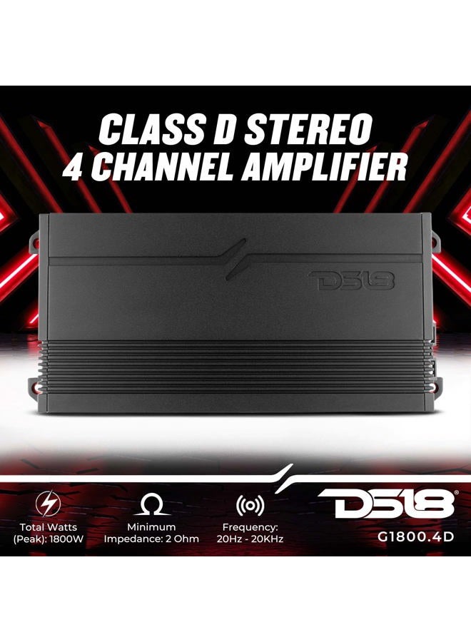 DS18 G1800.4D 1800W Max 4-Channel Class-D Stereo Full Range Car Audio Amplifier - Image 2