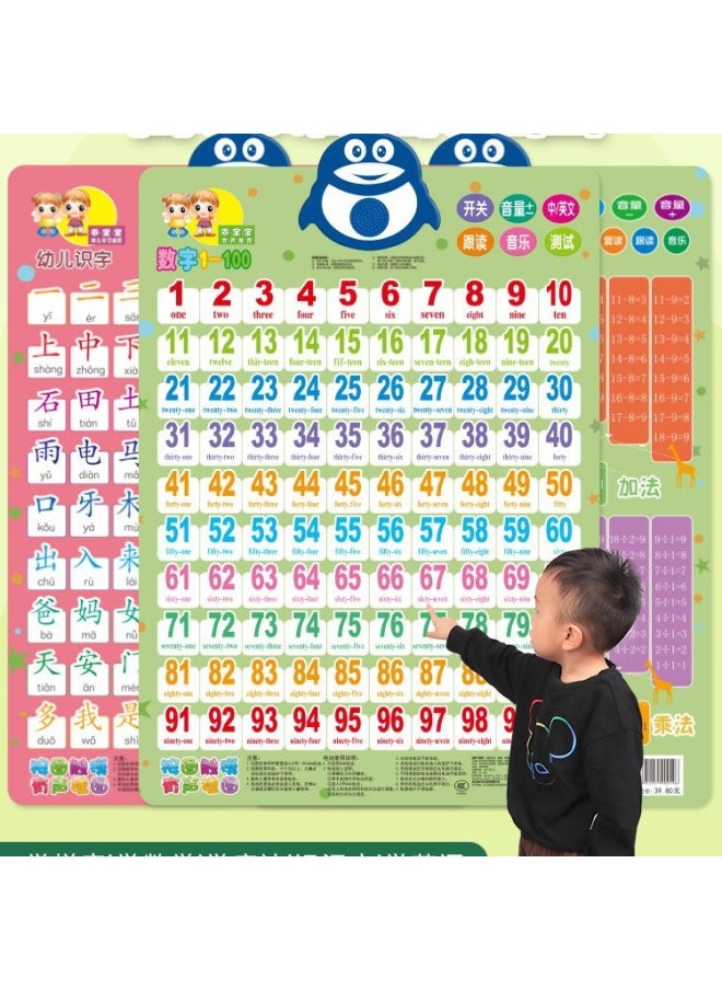 1 To 100 Digital Wall Chart Baby Literacy Voice Children's Card Early Education Enlightenment Board Learning Teaching Aids-Color:[recommended For 0-2 Years Old] Rabbit Fruits And Vegetables + Animals + Characters + Transportation + Recognizing Numbers 5 Pictures