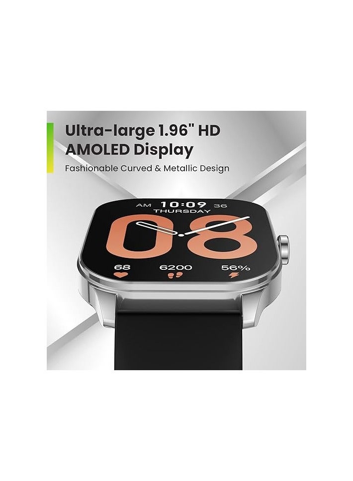 Smart Watch w 1.96" AMOLED Display, Bluetooth Calling, 12-Day Battery Life, AI Voice Assistance, 100 Sports Modes, 24H HR Monitor, Music Control, Black|1 year manufacturer warranty  - Image 2