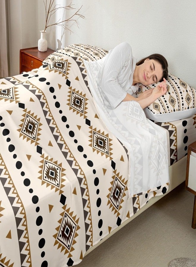 Erosebridal Full Size Bohemian Aztec Flat Fitted Sheet, Western Decor Bed Sheets Set for Boys Men Bedroom, Southwestern Farmhouse Bedding Set, Geometric Exotic Tribal Bed Sets with 2 Pillow Cases - Image 3