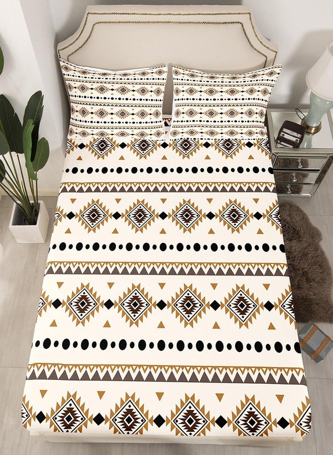 Erosebridal Full Size Bohemian Aztec Flat Fitted Sheet, Western Decor Bed Sheets Set for Boys Men Bedroom, Southwestern Farmhouse Bedding Set, Geometric Exotic Tribal Bed Sets with 2 Pillow Cases - Image 4