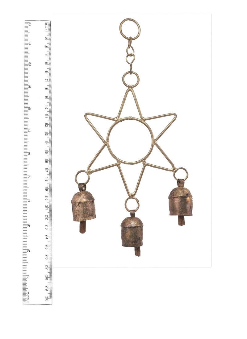 Ethnics of Kutch Ethnics of Kutch Hand Made Metal Bells Wrought Iron CopperZinc Coated Home Dcor Chimes Cow Bell Star 3 Bells 26 cms Length Colour Copper BEL0025 - Image 4