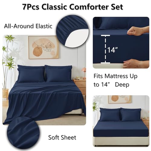 CozyLux King Size Comforter Set Navy Blue - 7 Pieces Bed in a Bag King, Luxury Soft Bed Set for All Seasons, Bedding Set with Down Alternative Comforter, Sheets, Pillowcases & Shams - Image 5