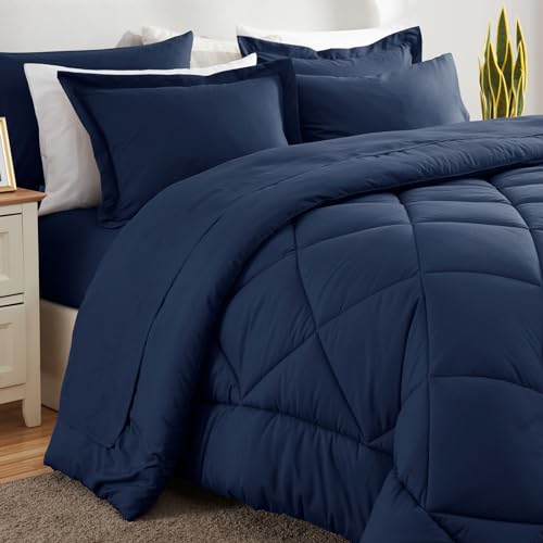 CozyLux King Size Comforter Set Navy Blue - 7 Pieces Bed in a Bag King, Luxury Soft Bed Set for All Seasons, Bedding Set with Down Alternative Comforter, Sheets, Pillowcases & Shams - Image 4