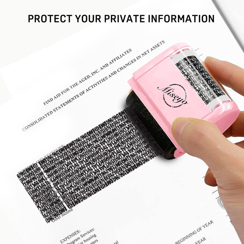 Miseyo Wide Identity Theft Protection Roller Stamp Set - Pink (3 Refill Ink Included) - Image 4