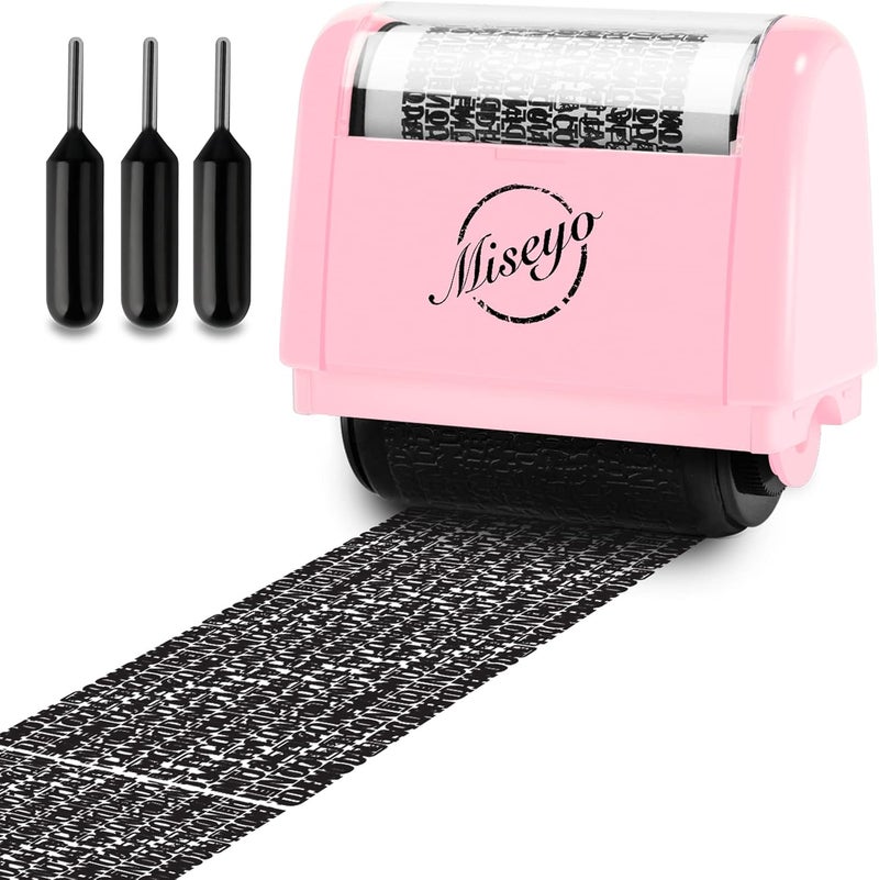 Miseyo Wide Identity Theft Protection Roller Stamp Set - Pink (3 Refill Ink Included) - Image 1