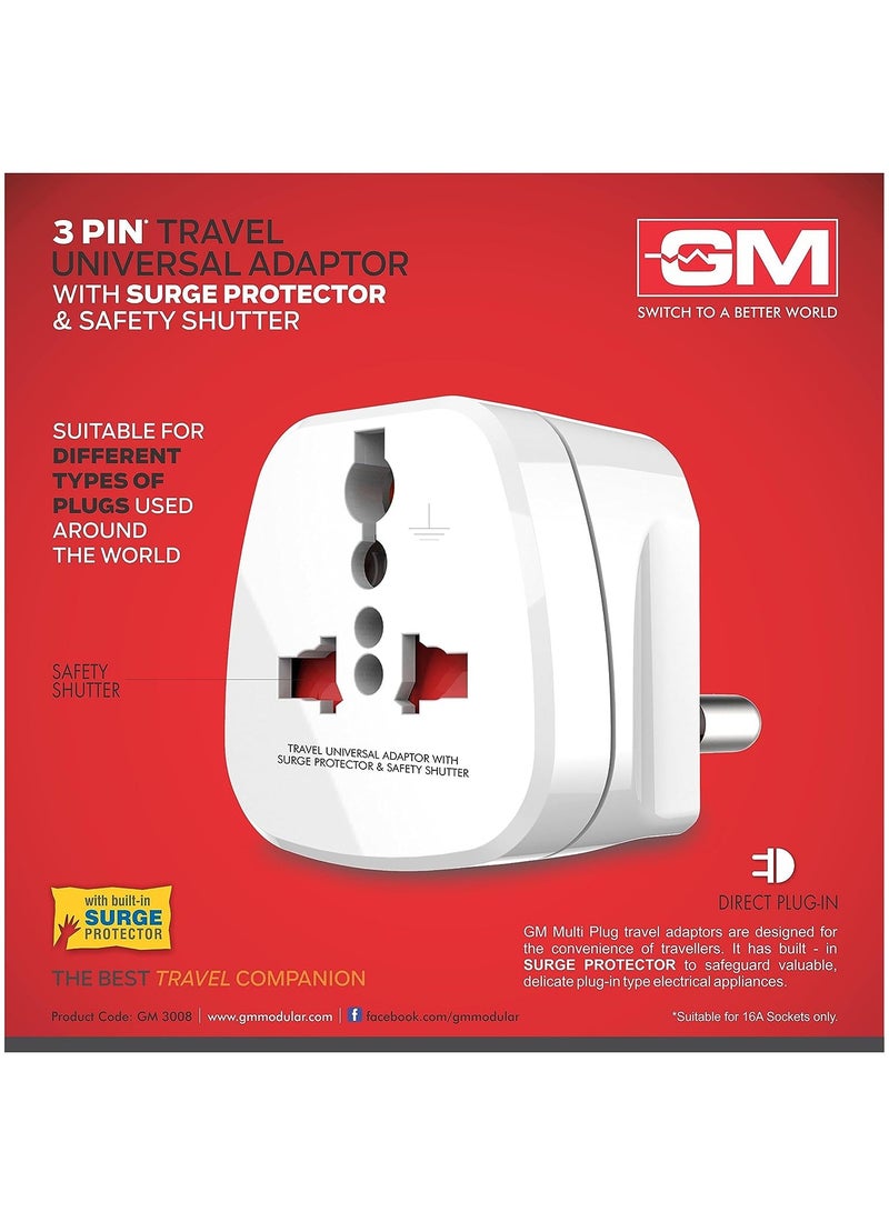 Modular 3013-3 Pin Travel Universal Adaptor (Suitable for 16A Sockets with Surge Protextor and Safety Shutter) - Image 4