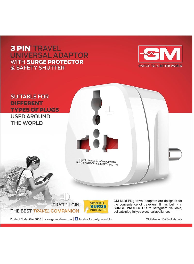 Modular 3013-3 Pin Travel Universal Adaptor (Suitable for 16A Sockets with Surge Protextor and Safety Shutter) - Image 5