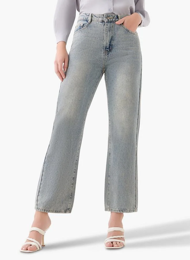 Splash FAV BLUE High Rise Jeans with Embellishments for Women | Best Price UAE