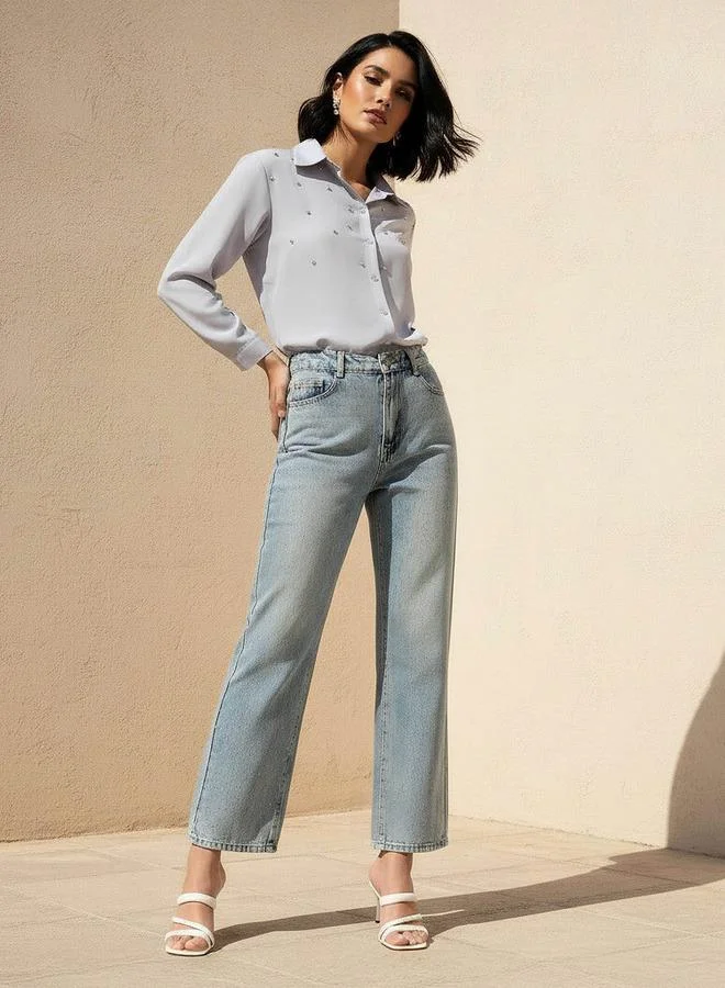 Splash FAV BLUE High Rise Jeans with Embellishments for Women | Best Price UAE