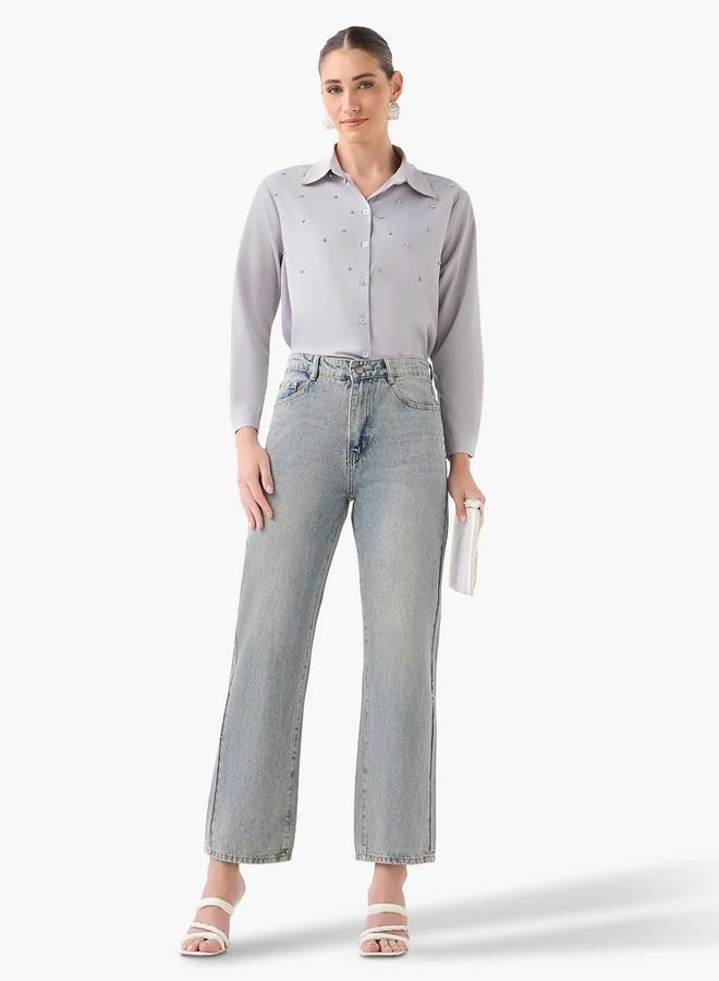 Splash FAV BLUE High Rise Jeans with Embellishments for Women | Best Price UAE