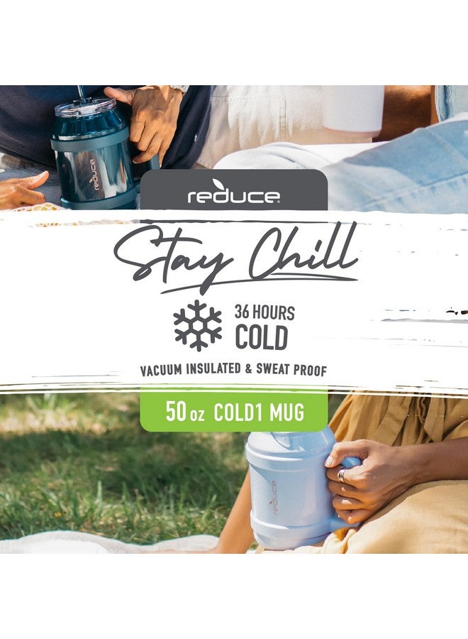 REDUCE Reusable 50 oz Cold1 Water Tumbler - Ergonomic Handle - Double-Wall Insulation - Sturdy Desktop/Tabletop Mug with Lid and Straw - BPA-Free - Stainless Steel for Gym, Home, or Office- Phantom - Image 2