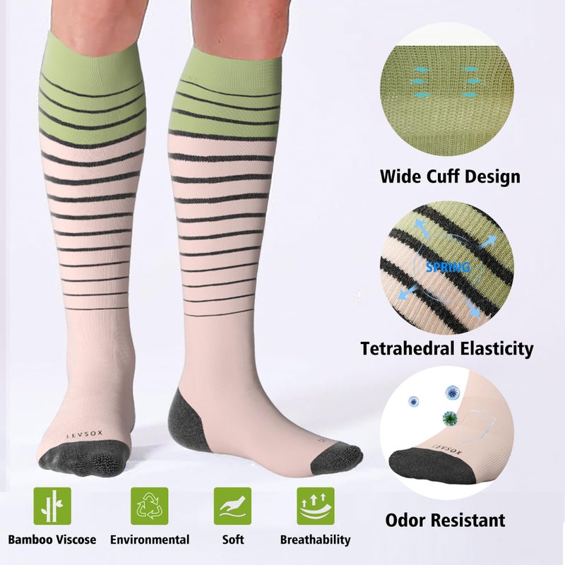 LEVSOX Viscose Made from Bamboo Compression Socks for Pregnant Women 20-30 mmHg Knee High Cute Funny Mens Supports Socks for Nurses, Medical, Travel and Flight, Stripe - Image 3