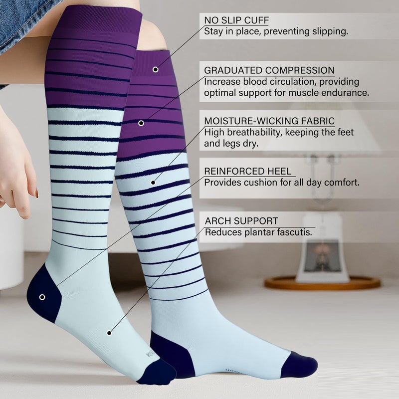 LEVSOX Viscose Made from Bamboo Compression Socks for Pregnant Women 20-30 mmHg Knee High Cute Funny Mens Supports Socks for Nurses, Medical, Travel and Flight, Stripe - Image 2