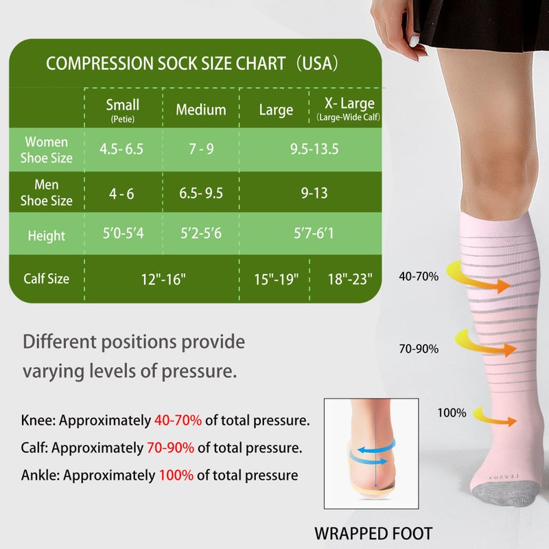 LEVSOX Viscose Made from Bamboo Compression Socks for Pregnant Women 20-30 mmHg Knee High Cute Funny Mens Supports Socks for Nurses, Medical, Travel and Flight, Stripe - Image 5