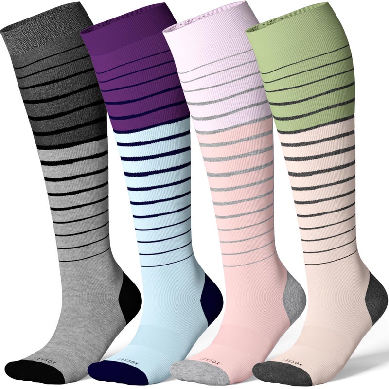 LEVSOX Viscose Made from Bamboo Compression Socks for Pregnant Women 20-30 mmHg Knee High Cute Funny Mens Supports Socks for Nurses, Medical, Travel and Flight, Stripe - Image 1