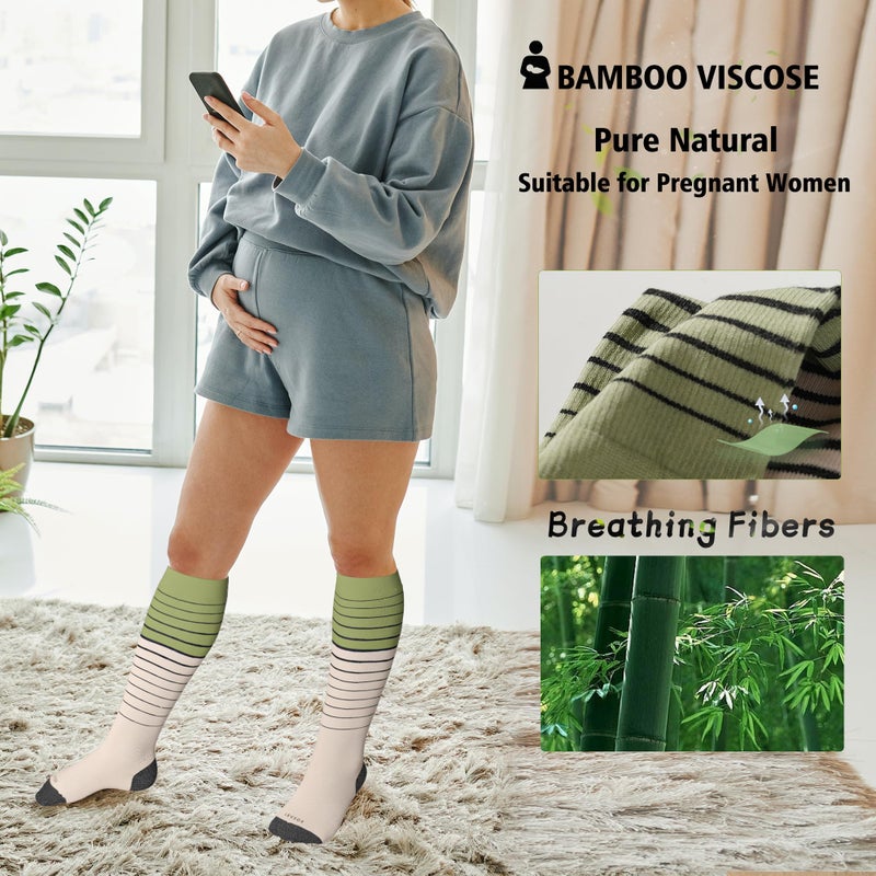 LEVSOX Viscose Made from Bamboo Compression Socks for Pregnant Women 20-30 mmHg Knee High Cute Funny Mens Supports Socks for Nurses, Medical, Travel and Flight, Stripe - Image 4