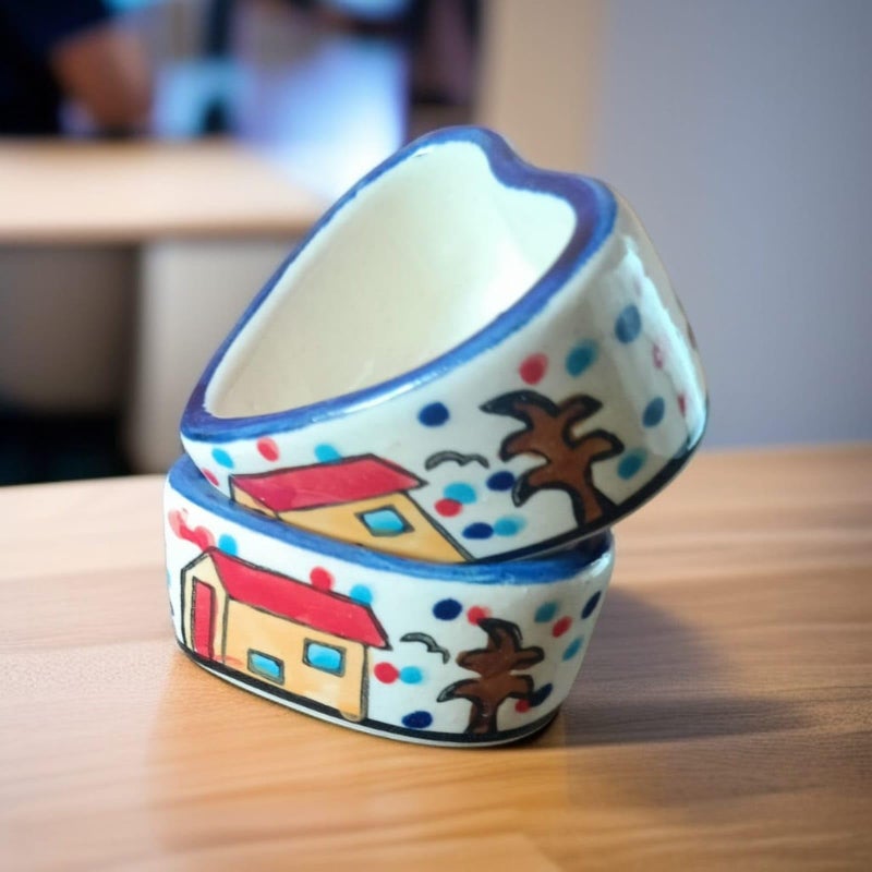 MALAIKAH Ceramic Hut Printed Heart Bowl Chutney Bowls for Serving Dip Bowls (Set of 2, 80 ML, Multicolored, Dishwasher Safe) | Hand Painted Bowls for Kitchen Dining Table Bowl Set - Image 3