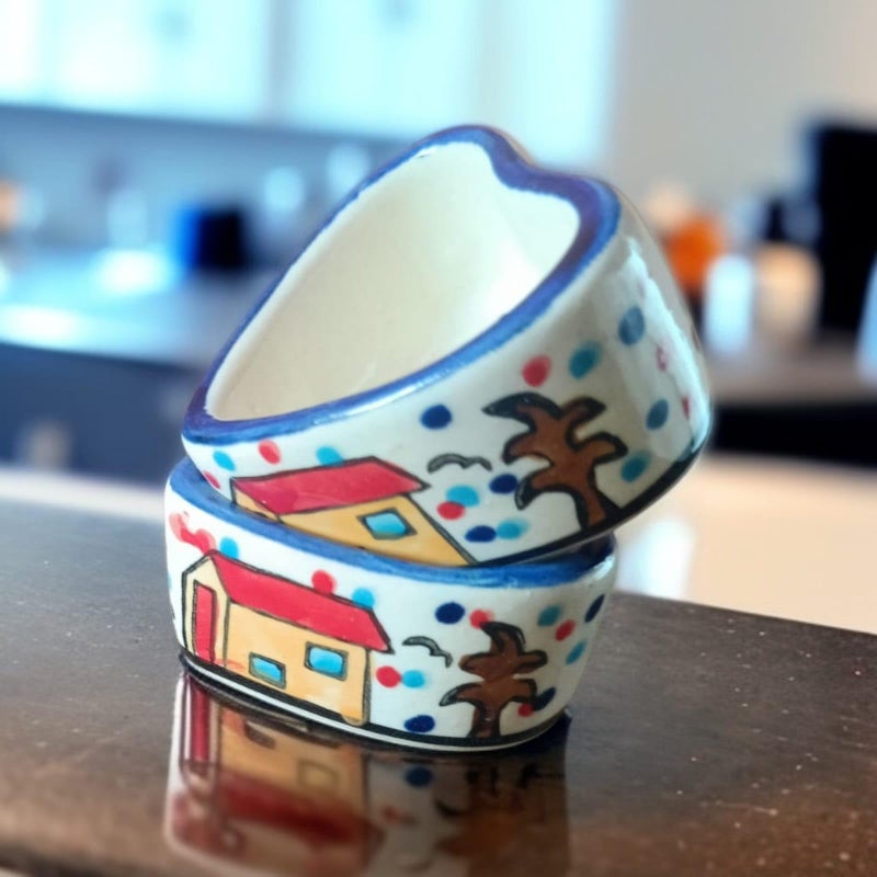 MALAIKAH Ceramic Hut Printed Heart Bowl Chutney Bowls for Serving Dip Bowls (Set of 2, 80 ML, Multicolored, Dishwasher Safe) | Hand Painted Bowls for Kitchen Dining Table Bowl Set - Image 2