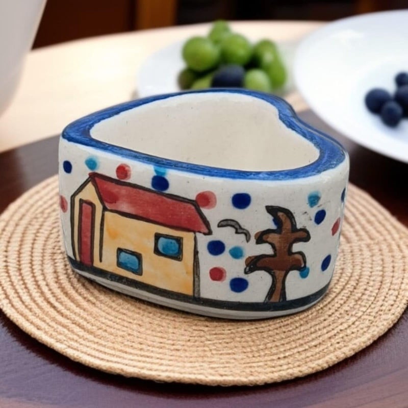 MALAIKAH Ceramic Hut Printed Heart Bowl Chutney Bowls for Serving Dip Bowls (Set of 2, 80 ML, Multicolored, Dishwasher Safe) | Hand Painted Bowls for Kitchen Dining Table Bowl Set - Image 5