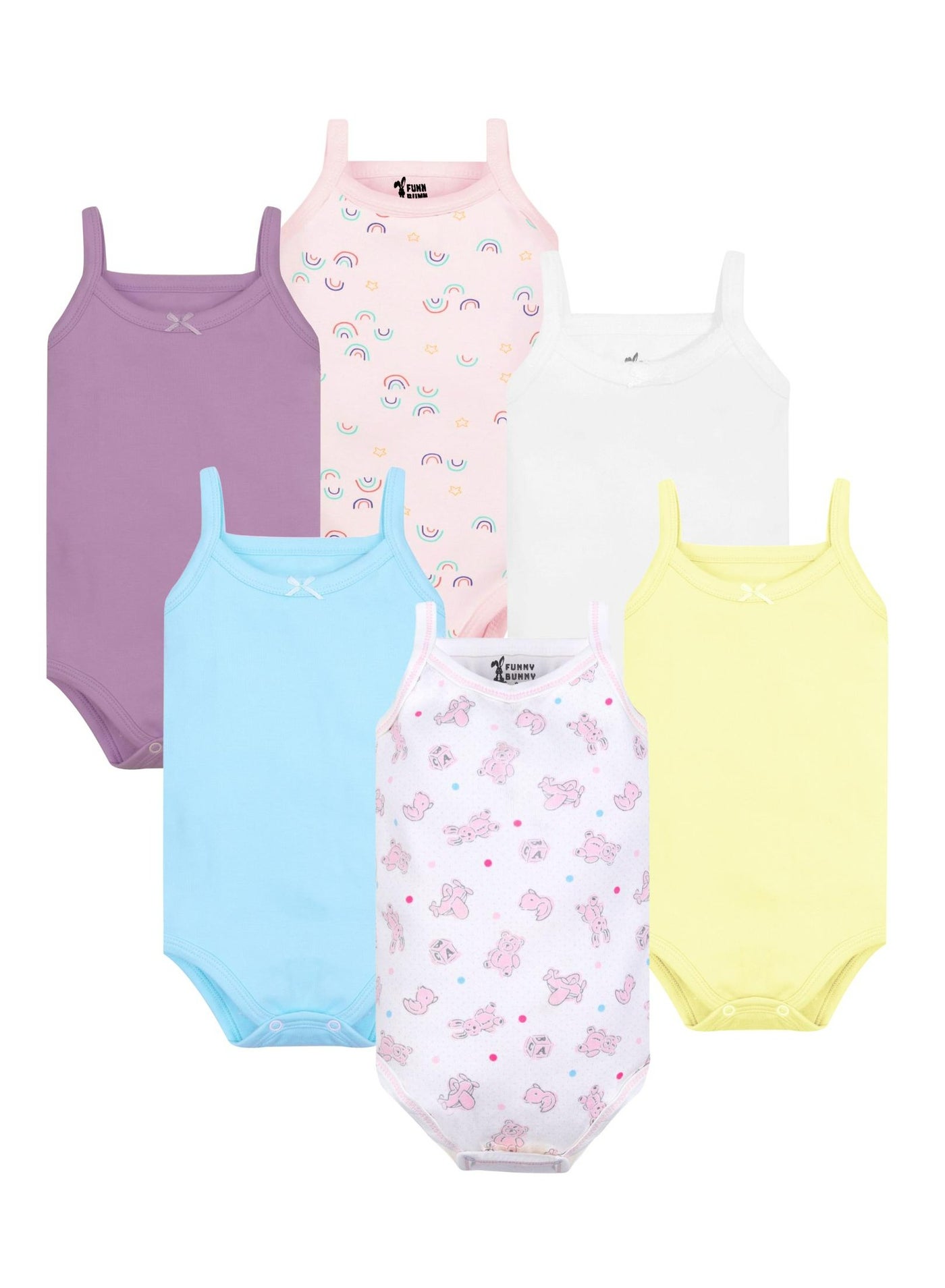 Funny Bunny Pack of 6 Cotton Strap Bodysuit for Baby